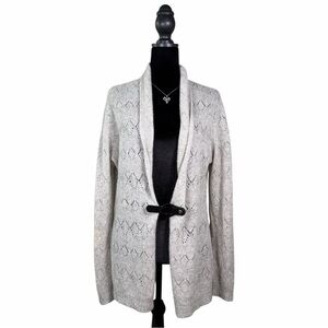Cynthia Rowley 100% Cashmere Light Gray Open-Knit Cardigan with Belt Buckle